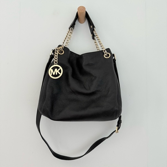 Vintage Michael Kors black leather multiway gold chain shoulder & crossbody tote - Picture 4 of 10